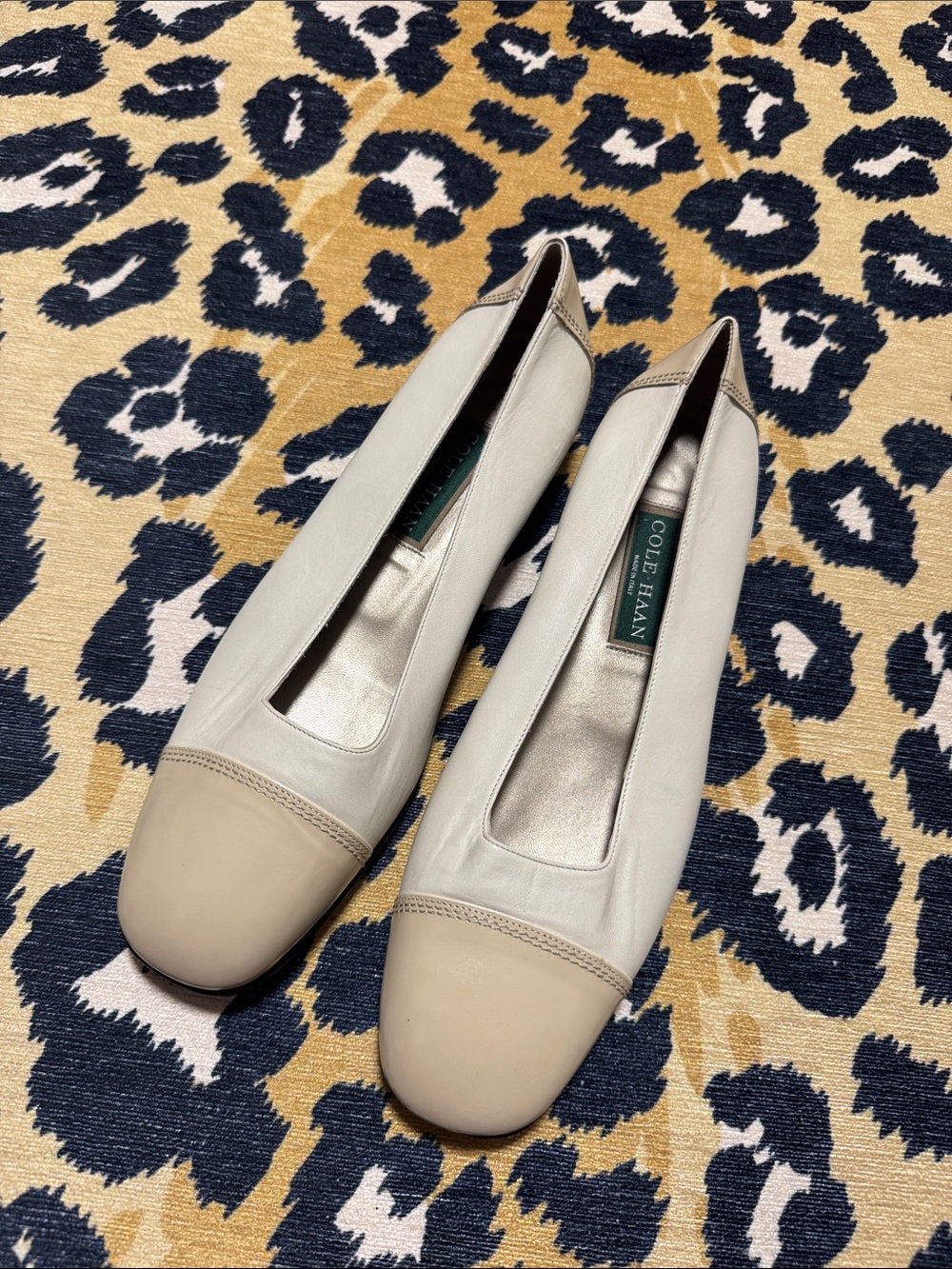 Cole Haan Two-Tone Leather Ballet Flats in Beige and Light Gray